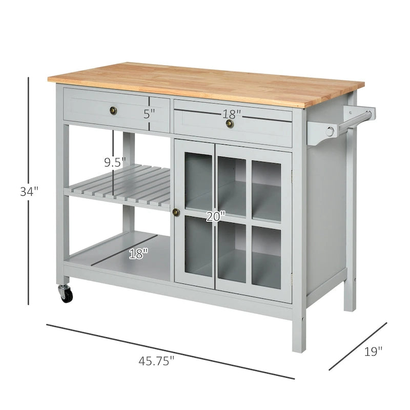 Dessertes de cuisine avec plateau en bois d'hévéa, porte-serviettes, 2 armoires et tiroirs pour salle à manger