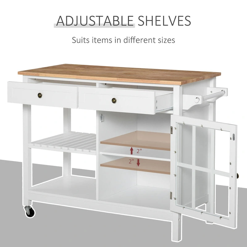 Dessertes de cuisine avec plateau en bois d'hévéa, porte-serviettes, 2 armoires et tiroirs pour salle à manger