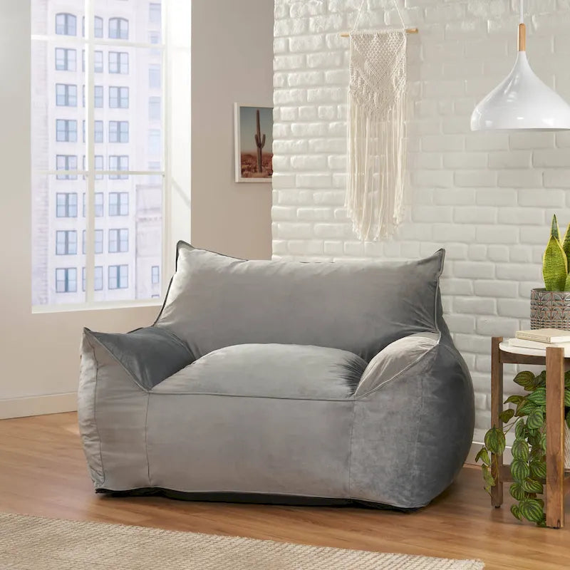 Pouf géant en velours Loubar avec accoudoirs