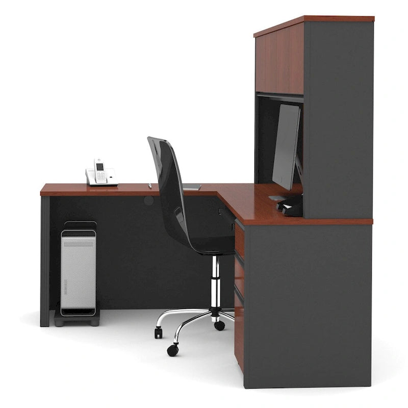 Bureau de poste de travail en L Prestige Plus avec huche