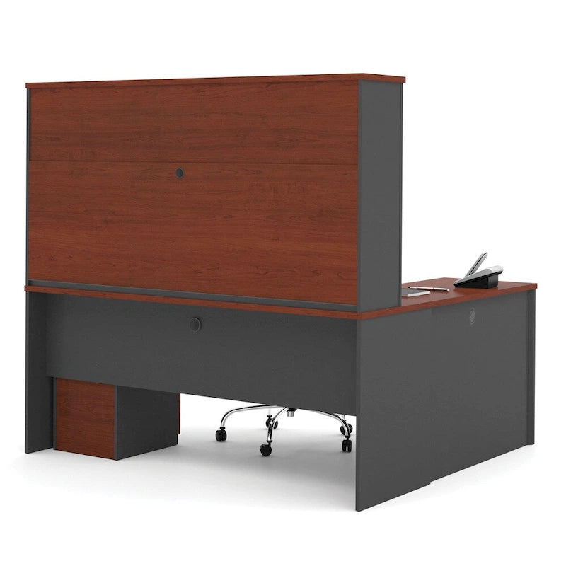Bureau de poste de travail en L Prestige Plus avec huche