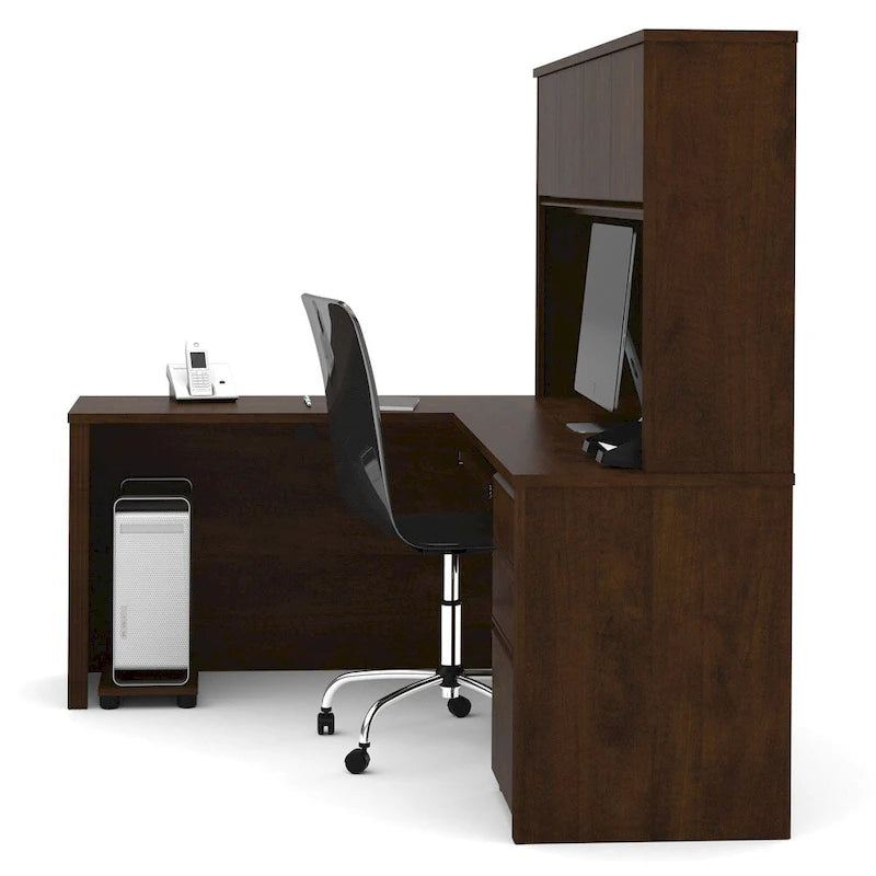 Bureau de poste de travail en L Prestige Plus avec huche