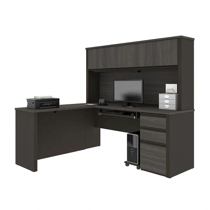 Bureau de poste de travail en L Prestige Plus avec huche