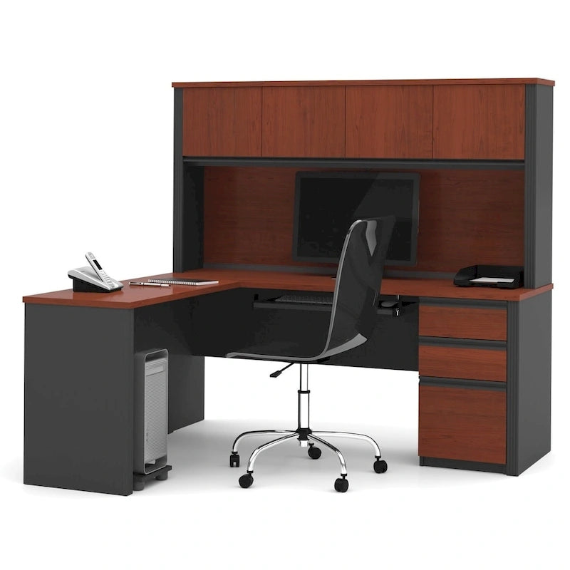 Bureau de poste de travail en L Prestige Plus avec huche