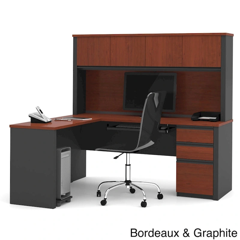 Bureau de poste de travail en L Prestige Plus avec huche