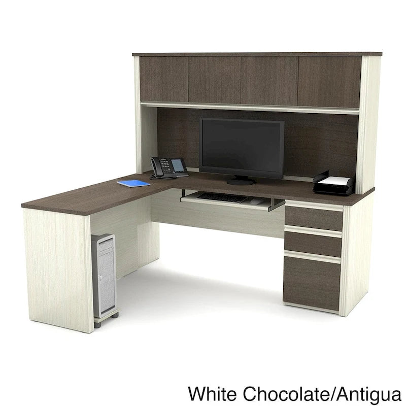 Bureau de poste de travail en L Prestige Plus avec huche