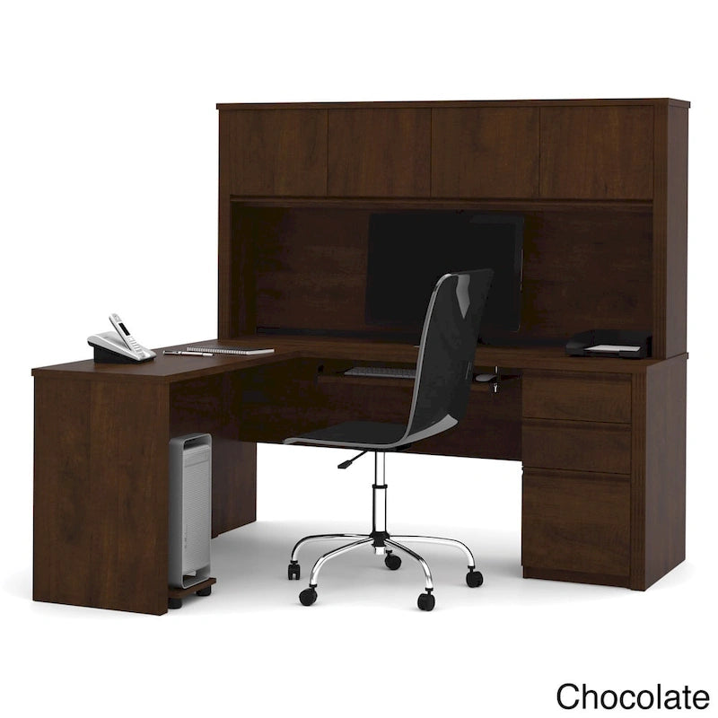 Bureau de poste de travail en L Prestige Plus avec huche