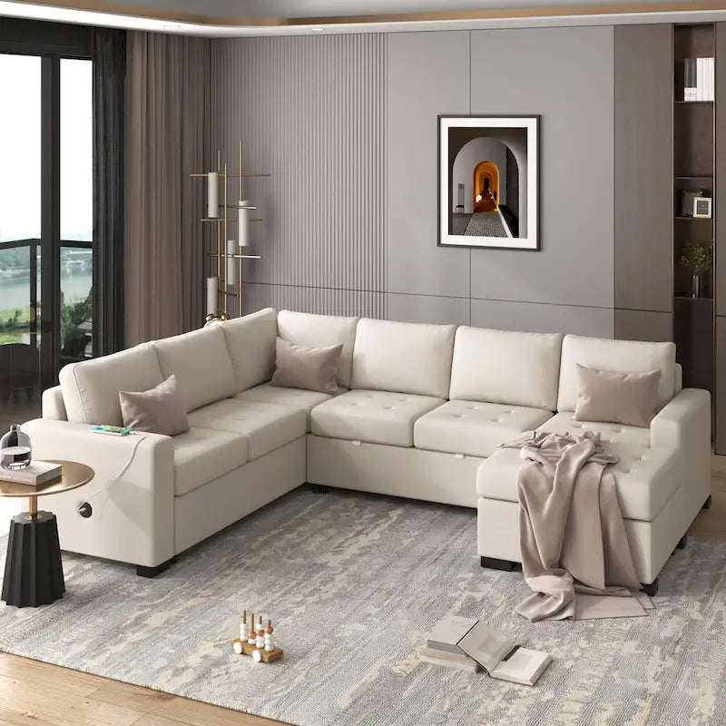 Canapé-lit d'angle avec lit gigogne et méridienne, interfaces USB et Type-C