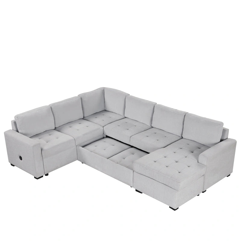 Canapé-lit d'angle avec lit gigogne et méridienne, interfaces USB et Type-C