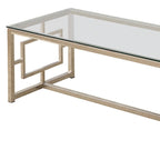 Table basse à plateau en verre trempé avec découpes en treillis, argent et transparent
