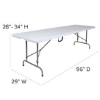 Table pliante réglable en plastique blanc granit de 30" l x 96" L avec poignée de transport