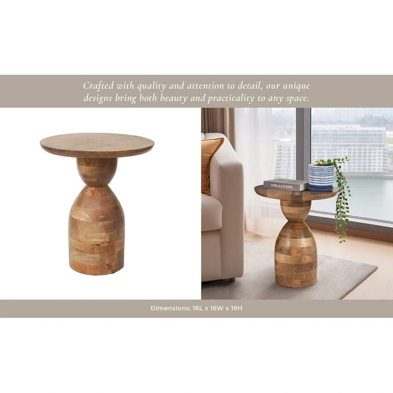 Table d'appoint sablier en bois de manguier - 16 x 16 x 19