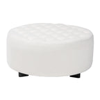Pouf rond Athéna moderne et contemporain en bouclette ivoire et bois finition noire
