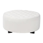 Pouf rond Athéna moderne et contemporain en bouclette ivoire et bois finition noire