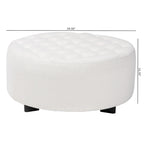 Pouf rond Athéna moderne et contemporain en bouclette ivoire et bois finition noire