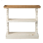 Table console 3 tiroirs de 35 pouces, en bois de sapin, panneaux sculptés, marron et blanc