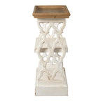 Table console 3 tiroirs de 35 pouces, en bois de sapin, panneaux sculptés, marron et blanc