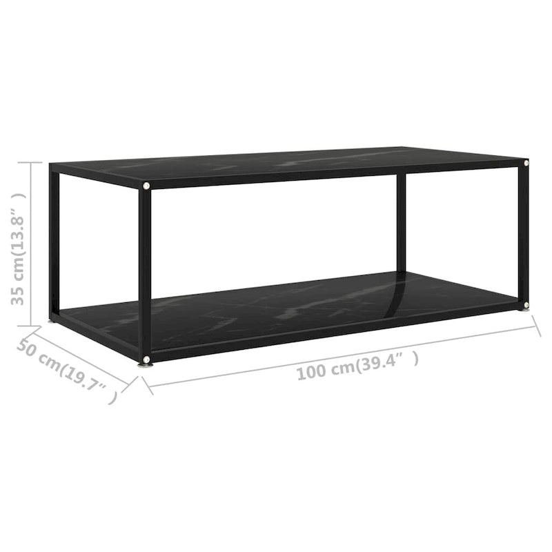 Table basse noire 100x50x35 cm en verre trempé