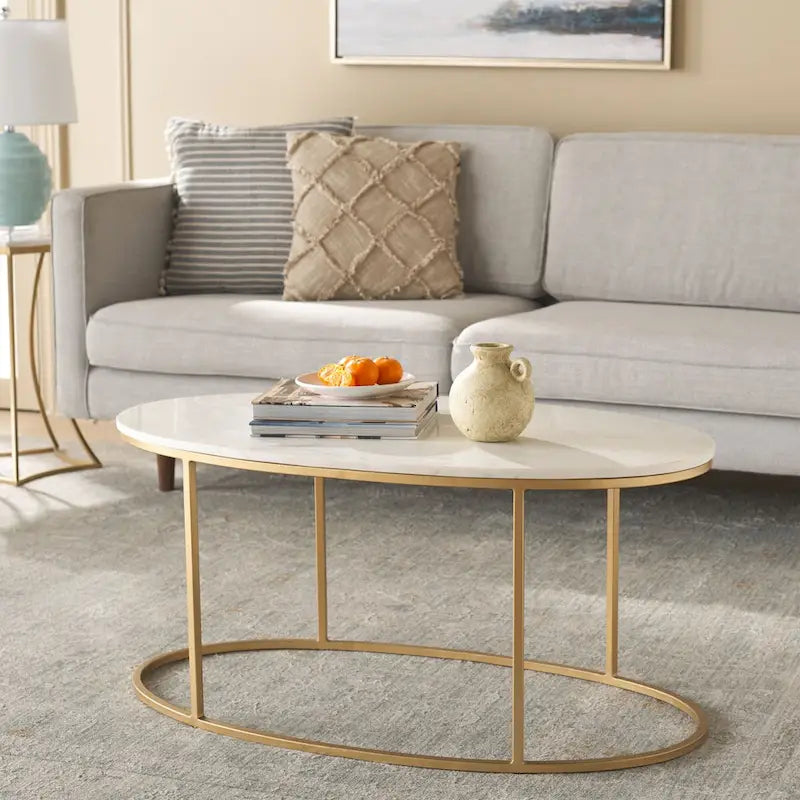 Florine Marble Coffee Table (Fully Assembled) - 39 In. W x 21 In. D x 18.3 In. H - 39Wx21Dx18H