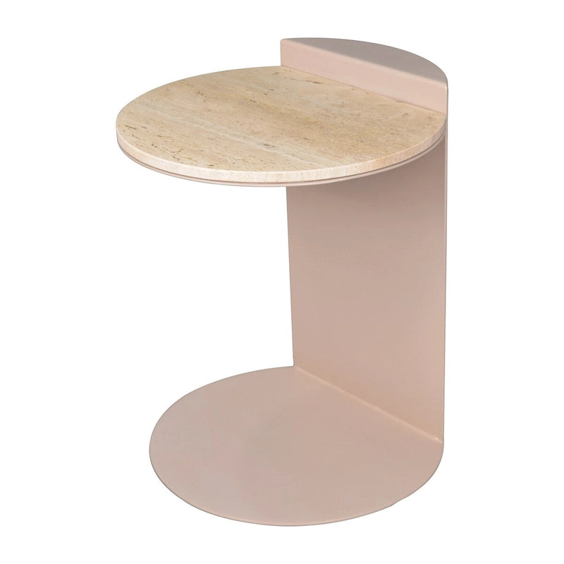 Table d'appoint en C Javier 20 en marbre naturel/métal, fabriquée à la main, contemporaine, beige/rose beige