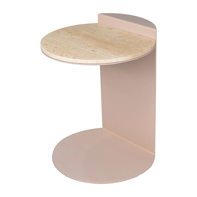 Table d'appoint en C Javier 20 en marbre naturel/métal, fabriquée à la main, contemporaine, beige/rose beige