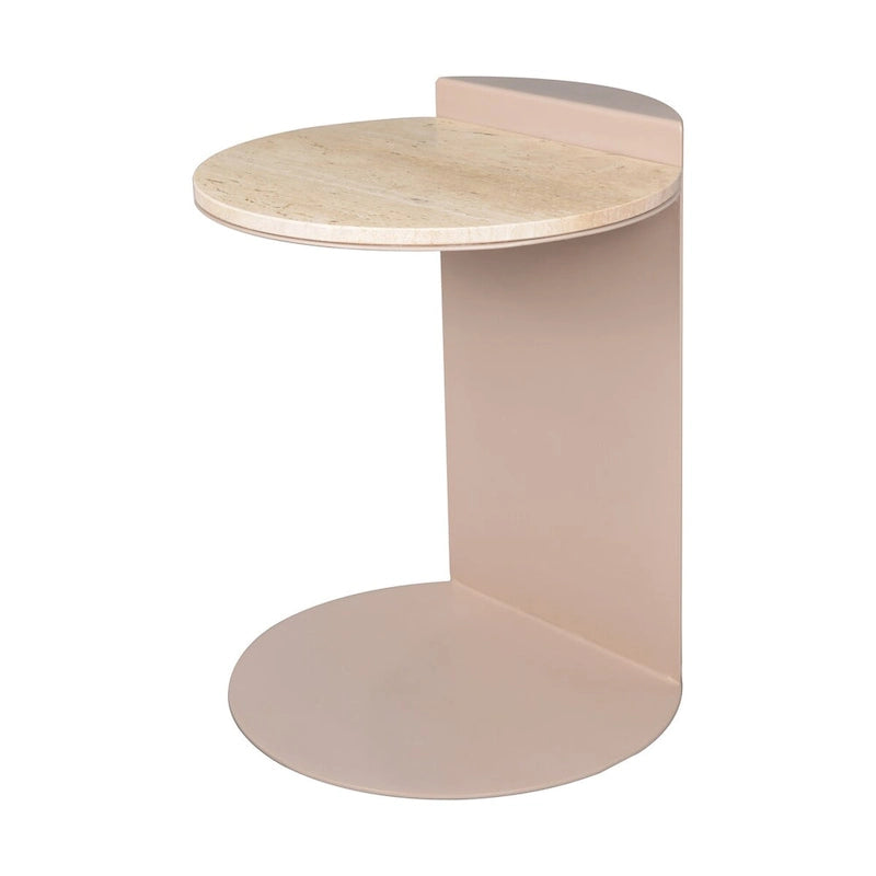 Table d'appoint en C Javier 20 en marbre naturel/métal, fabriquée à la main, contemporaine, beige/rose beige