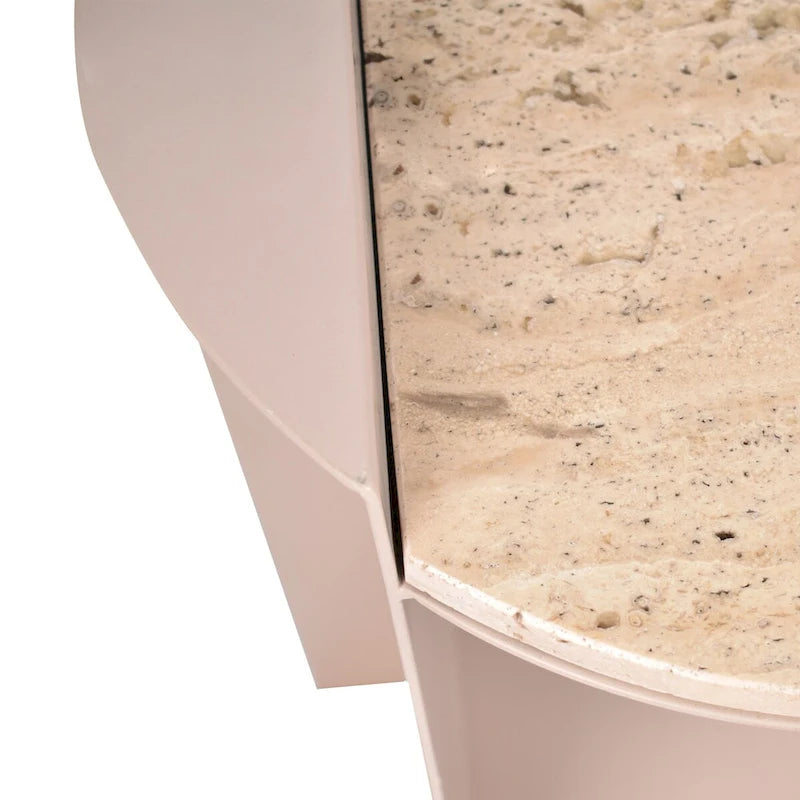 Table d'appoint en C Javier 20 en marbre naturel/métal, fabriquée à la main, contemporaine, beige/rose beige