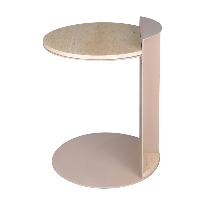 Table d'appoint en C Javier 20 en marbre naturel/métal, fabriquée à la main, contemporaine, beige/rose beige