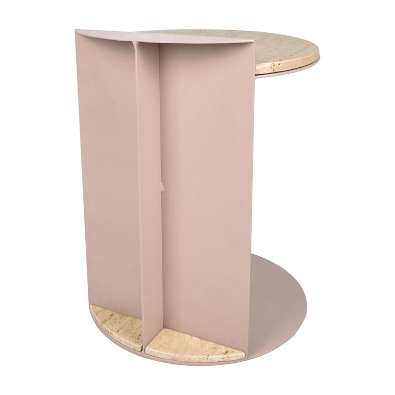 Table d'appoint en C Javier 20 en marbre naturel/métal, fabriquée à la main, contemporaine, beige/rose beige