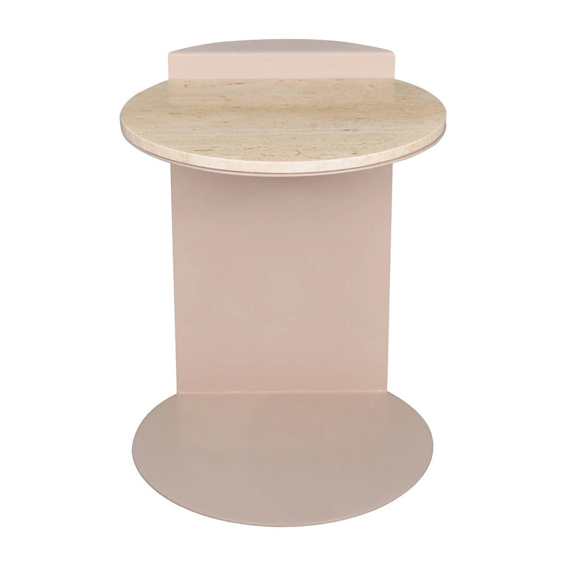 Table d'appoint en C Javier 20 en marbre naturel/métal, fabriquée à la main, contemporaine, beige/rose beige