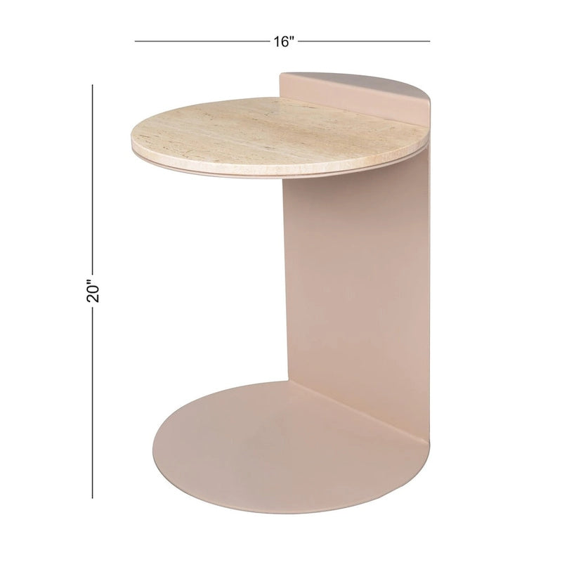 Table d'appoint en C Javier 20 en marbre naturel/métal, fabriquée à la main, contemporaine, beige/rose beige