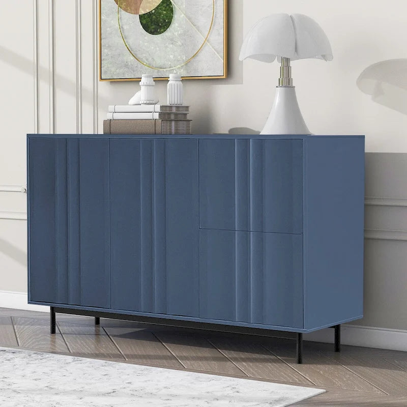 Meuble de Rangement Motif Vague avec 2 Portes et 2 Tiroirs, Réglable, Adapté pour Bureau, Entrée et Salon