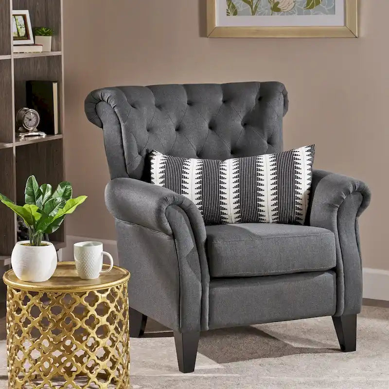 Fauteuil d'appoint avec dossier capitonné et pieds en bois