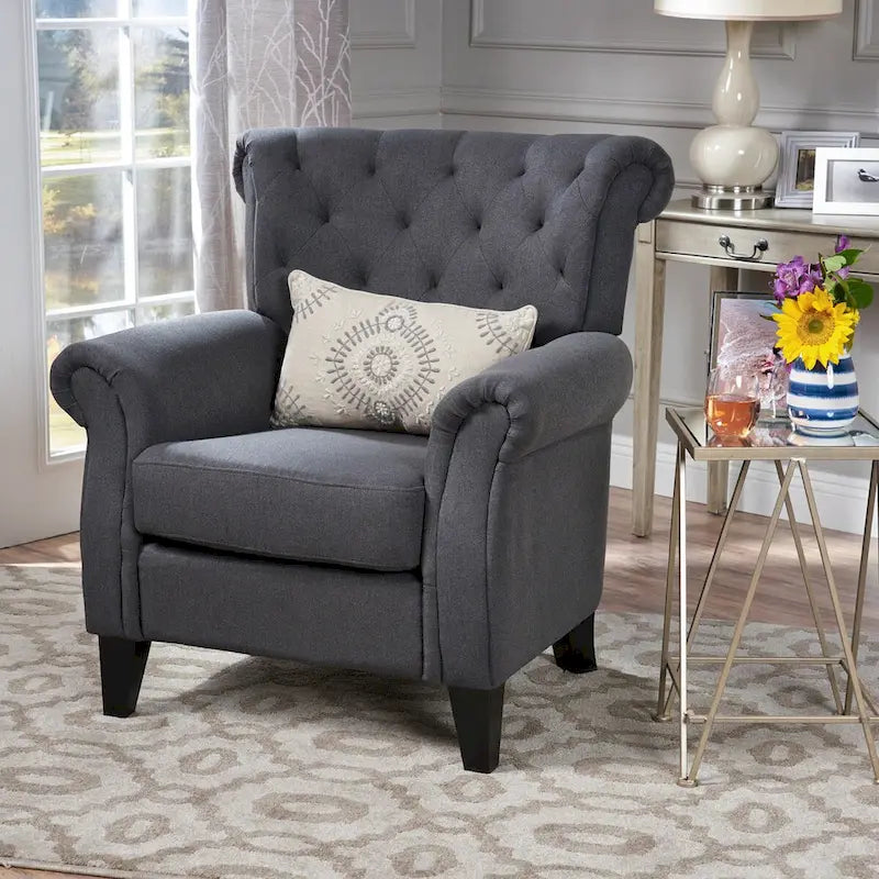 Fauteuil d'appoint avec dossier capitonné et pieds en bois