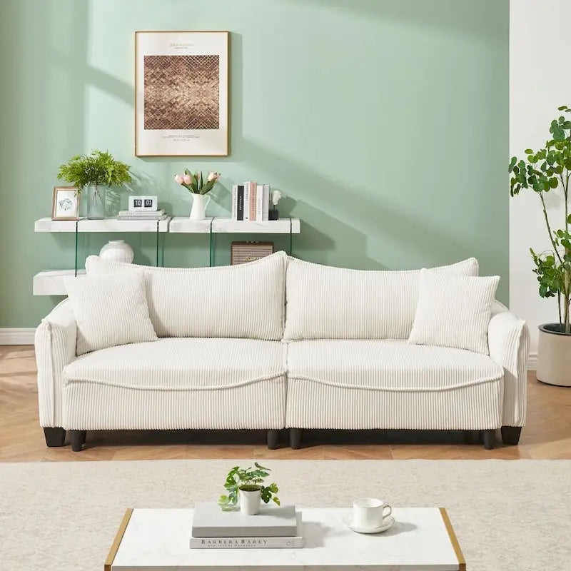 Tissu velours côtelé vert 2345, le canapé peut être converti en canapé-lit avec deux coussins décoratifs