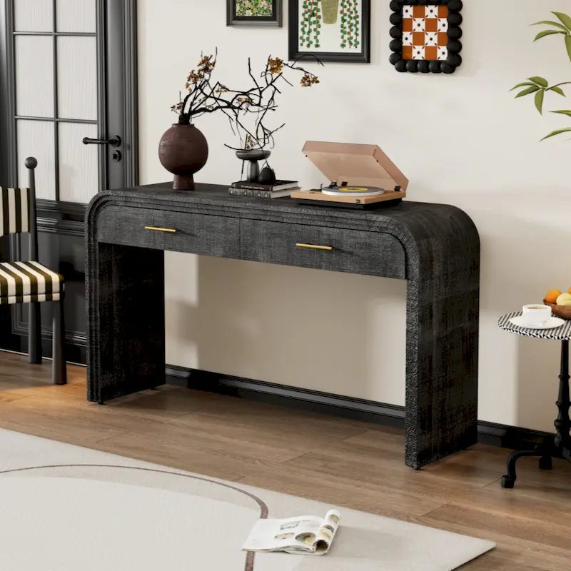 Console Unique Rétro avec Silhouette Ouverte, Deux Tiroirs Supérieurs