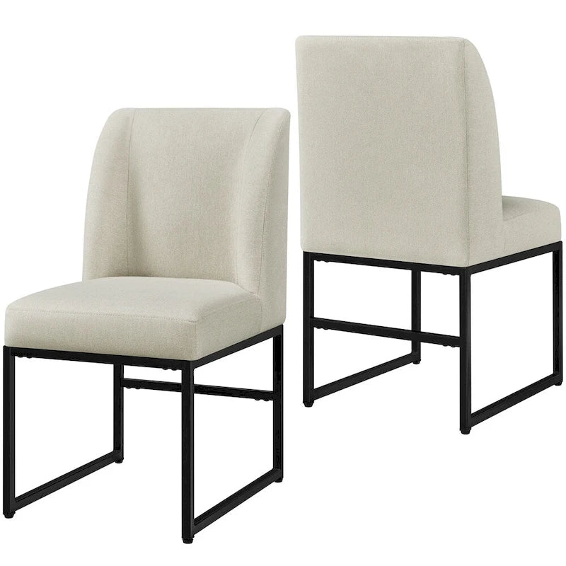 2 chaises de salle à manger modernes rembourrées avec pieds en métal, Beige - N/A