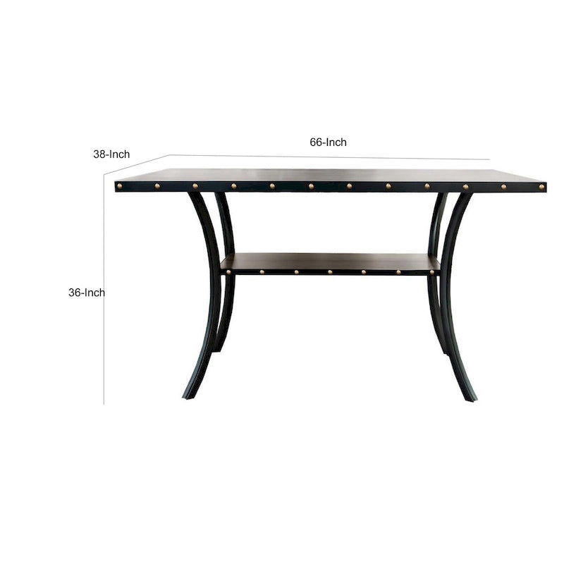Table de comptoir Sie de 38 pouces, rectangulaire, garniture cloutée, bois noir