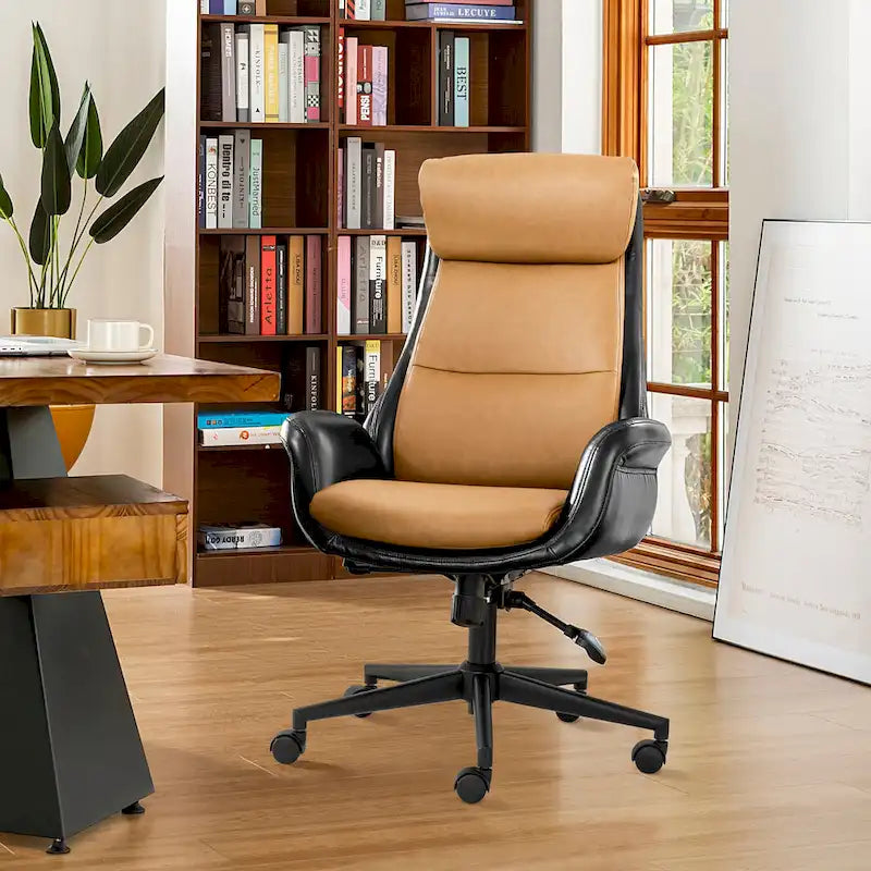 Fauteuil de bureau de direction pivotant, réglable, en similicuir à dossier haut par