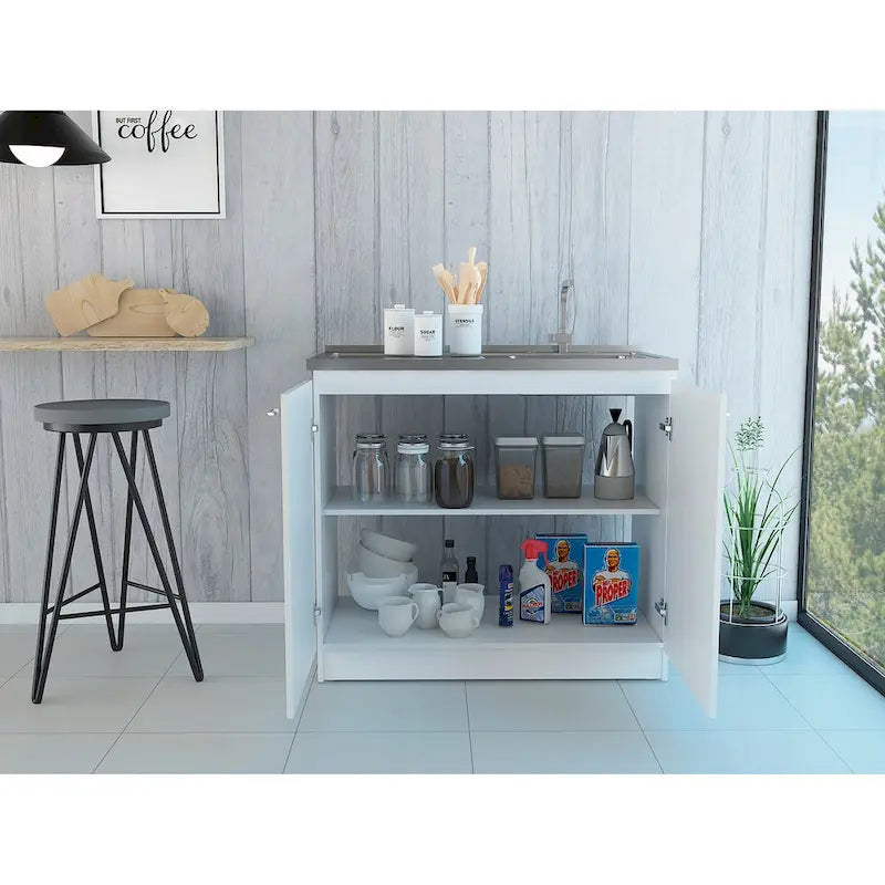 Meuble sous-évier avec lavabo utilitaire à 2 portes rectangulaire Brookeline