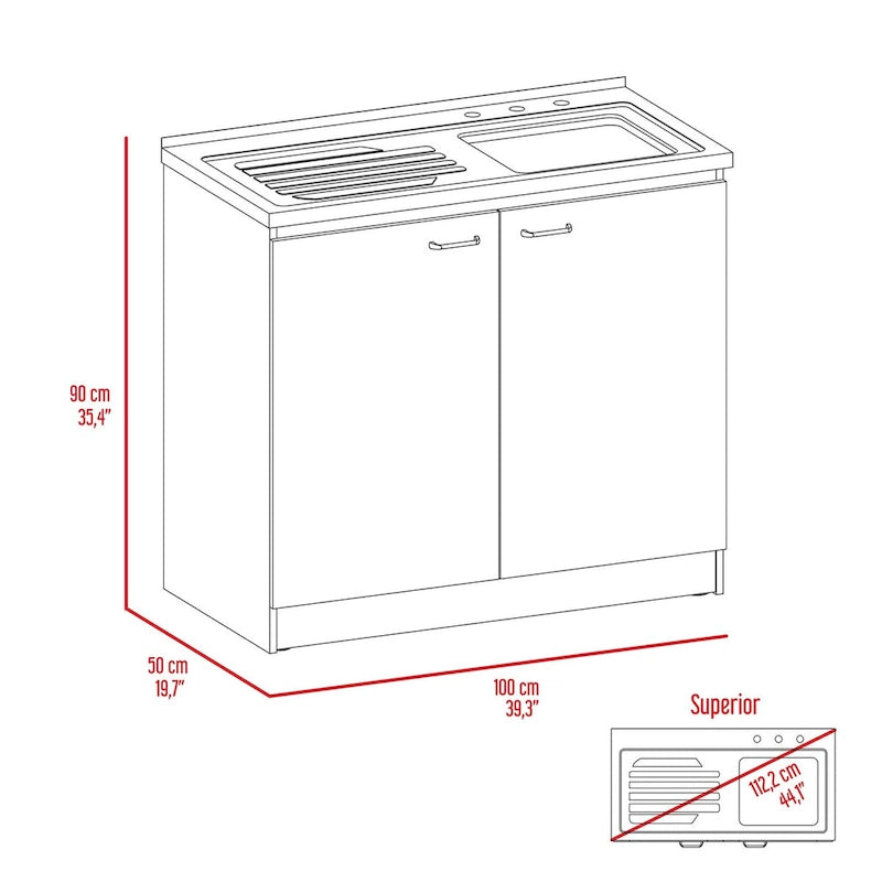Meuble sous-évier avec lavabo utilitaire à 2 portes rectangulaire Brookeline