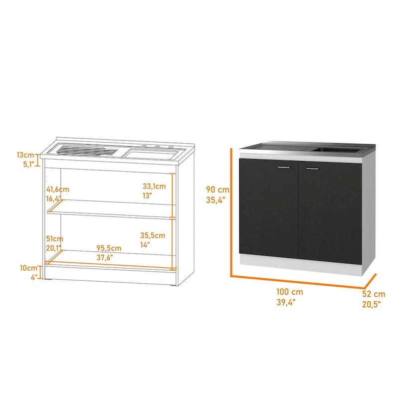 Meuble sous-évier avec lavabo utilitaire à 2 portes rectangulaire Brookeline