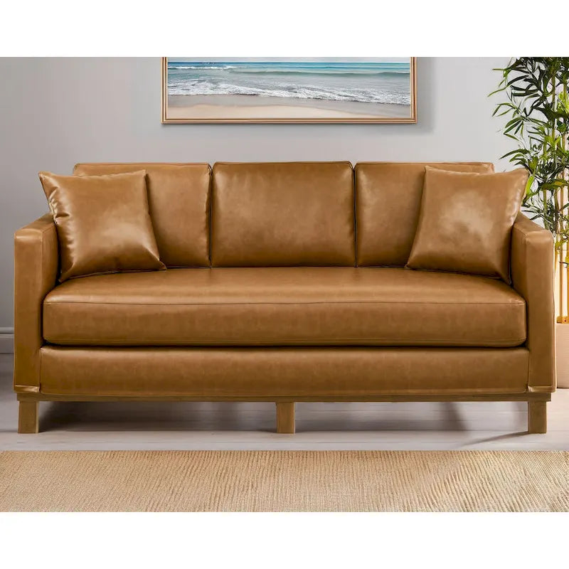 Canapé 3 places rembourré Jolene avec piètement en bois et coussins décoratifs