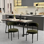 Lot de 2 chaises de salle à manger en tissu bouclette, chaises modernes incurvées avec dossier, chaises de cuisine rembourrées et rondes