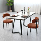 Lot de 2 chaises de salle à manger en tissu bouclette, chaises modernes incurvées avec dossier, chaises de cuisine rembourrées et rondes