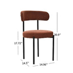 Lot de 2 chaises de salle à manger en tissu bouclette, chaises modernes incurvées avec dossier, chaises de cuisine rembourrées et rondes
