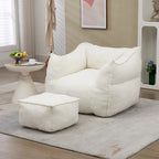 Pouf carré sans accoudoirs en tissu bouclé avec ottoman
