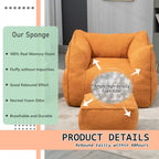 Pouf carré sans accoudoirs en tissu bouclé avec ottoman
