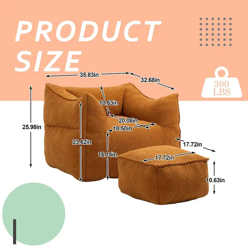 Pouf carré sans accoudoirs en tissu bouclé avec ottoman