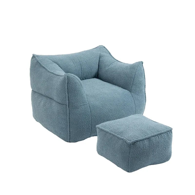 Pouf carré sans accoudoirs en tissu bouclé avec ottoman